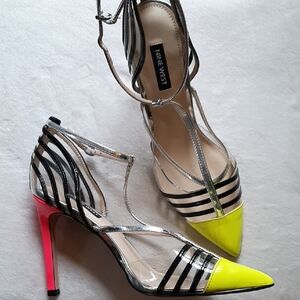 Nine West Black/Neon Strappy Heels NWT/Box